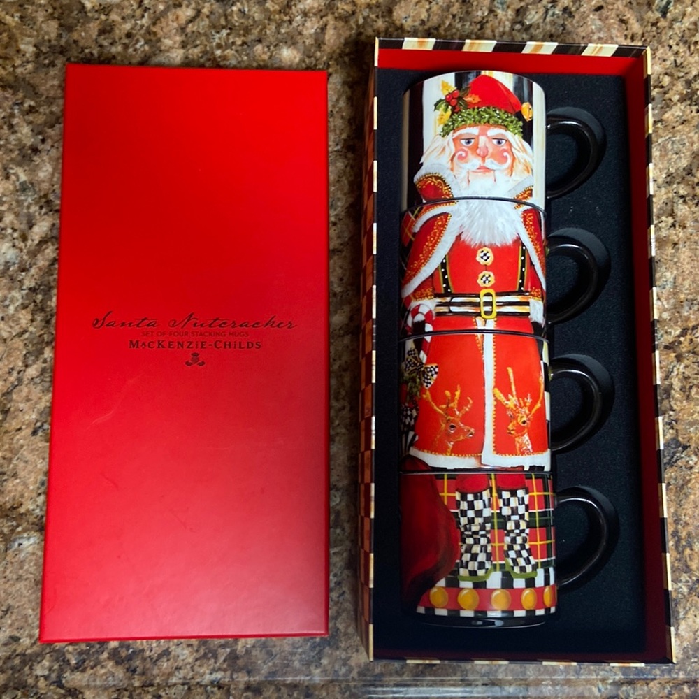 BRAND NEW Mackenzie Childs Nutcracker Mug Tower in Gift Box